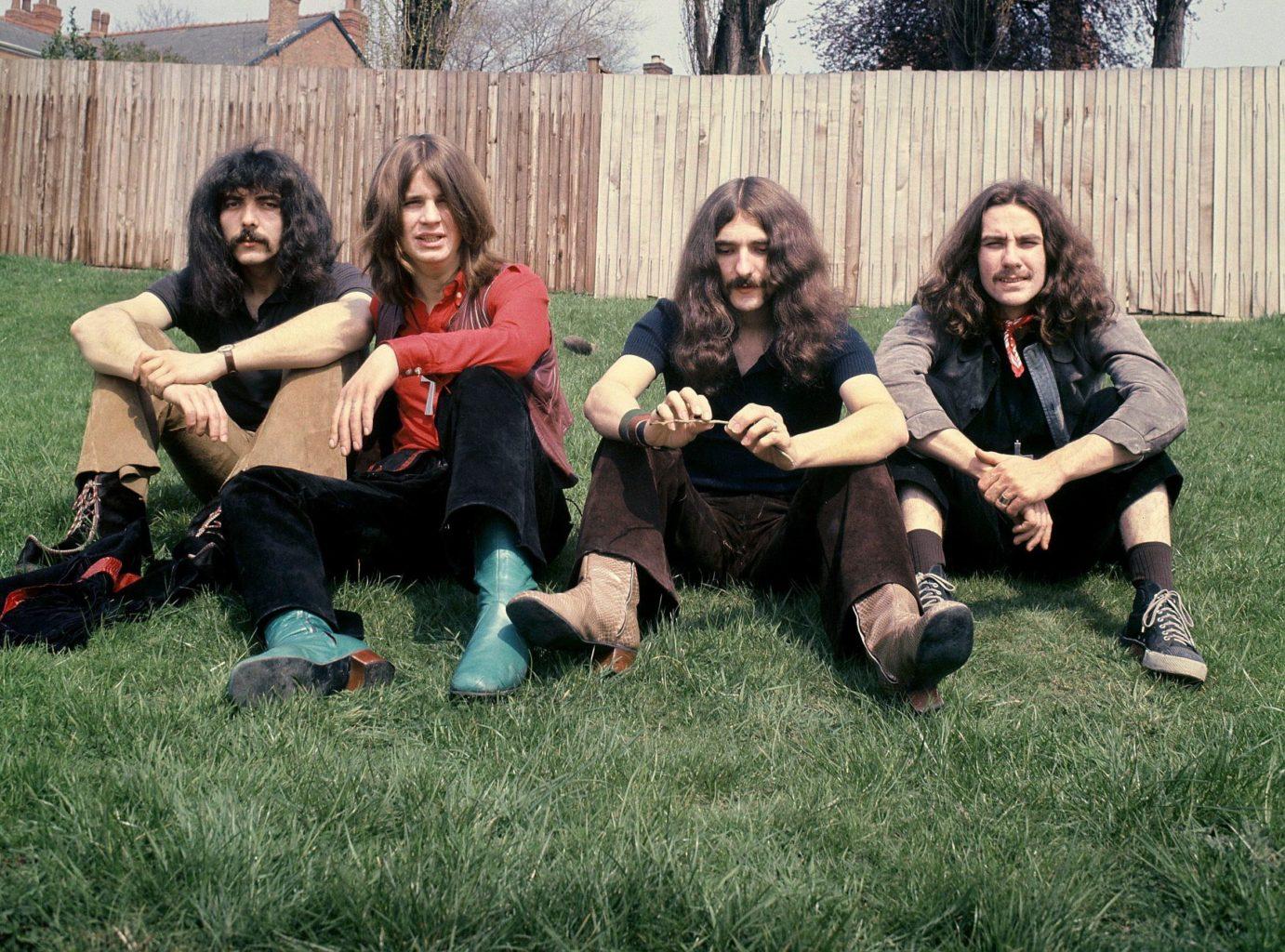 Black Sabbath pictured in their early years by Jim Simpson outside his home in Edgbaston