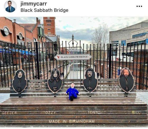 Jimmy Carr spots lookalike doll on Westside’s Black Sabbath bench