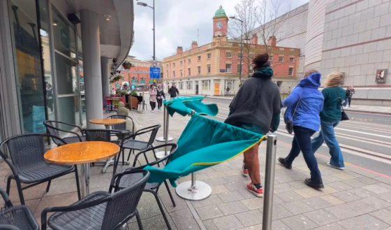 VIDEO: windy day out on Broad Street and Brindleyplace